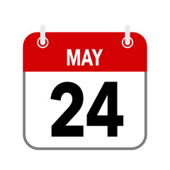 24 May, calendar date icon on white background.