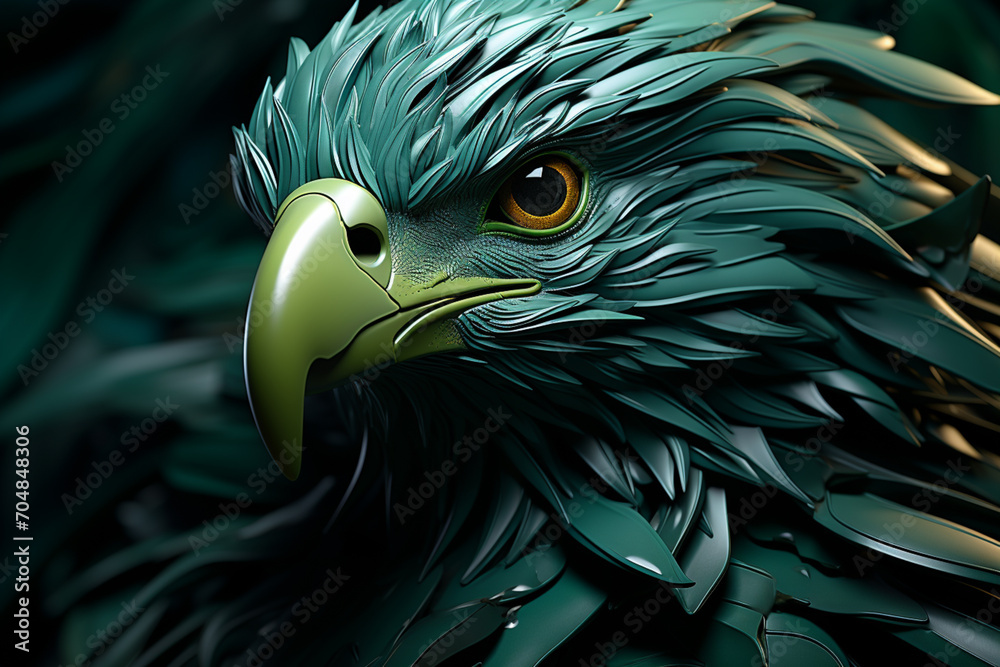 Poster Bald Eagle - Rich range and green abstract shapes in a rounded form.