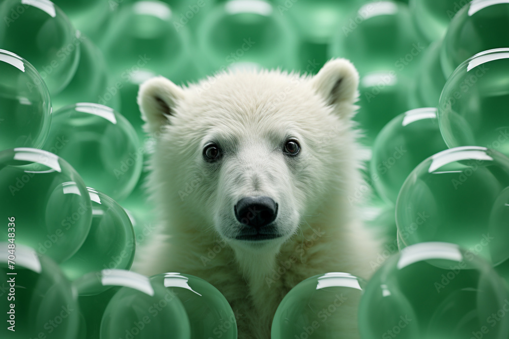 Poster Polar Bear - Rich range and green abstract shapes in a rounded form.