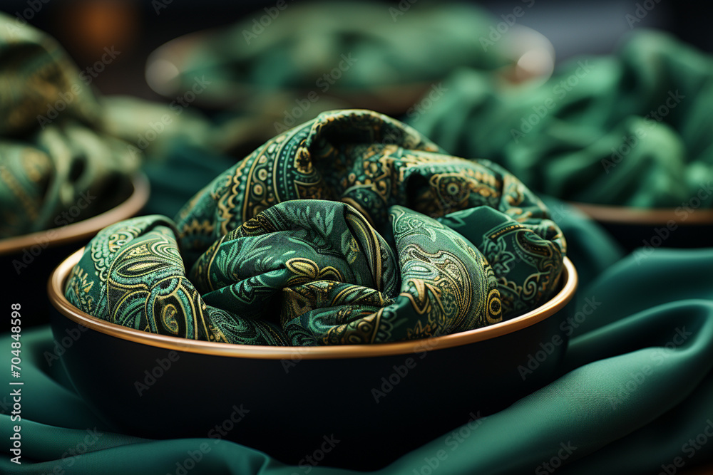 Poster bandanas - rich range and green abstract shapes in a rounded form.