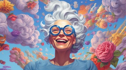 A woman with gray hair, colored hair