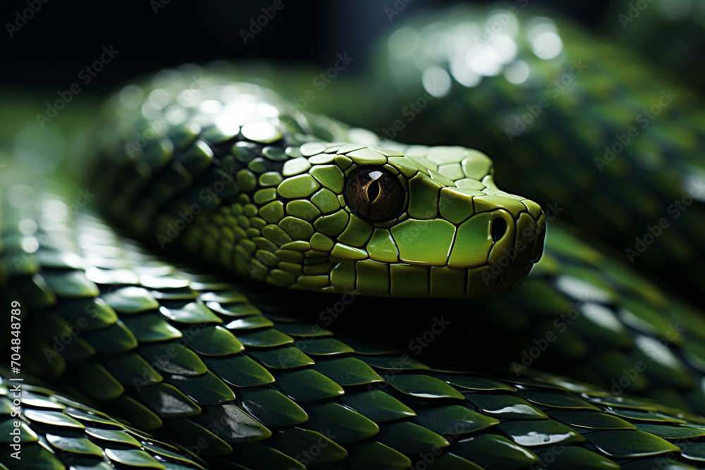 Poster Rattlesnakes - Rich range and green abstract shapes in a rounded form.