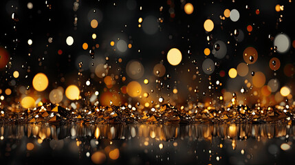 Fototapeta na wymiar Gold glittering rain like a curtain background with blank space