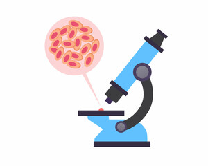 examining blood cells in a microscope Chemical laboratory research vector illustration