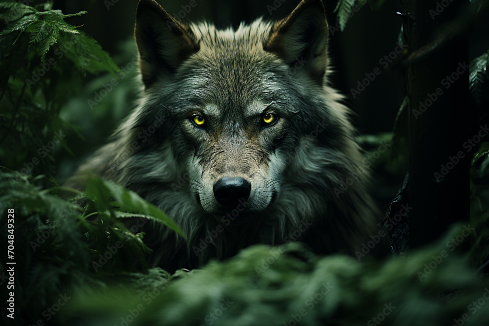 Poster wolf - rich range and green abstract shapes in a rounded form.