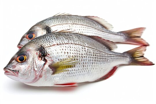 two Sea breams or dorada fish isolated on white background