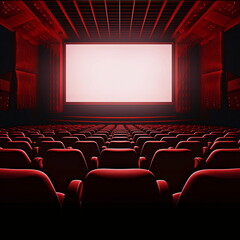 Fototapeta premium Empty cinema hall with red seats, ready for audience AI Generated