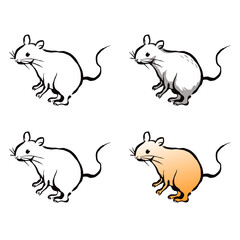 ネズミの和風ベクターイラストセット（線画、影付き、白黒、グラデーション）。
