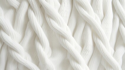 Close-up of white cotton fabric interlaced fibers, highlighting the texture of synthetic threads. - obrazy, fototapety, plakaty