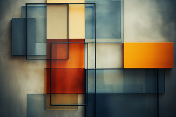 Mid-century modern style abstract with geometric shapes and muted tones