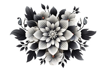 An illustration of a black and white or coloring mandala. Cosmic flower of life. The idea for a tattoo isolated on PNG Background. Generative Ai. - obrazy, fototapety, plakaty