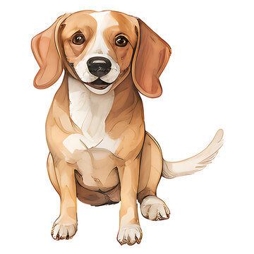 beagle puppy  painting isolated on white background, On transparent background (png), easy for decorating projects.