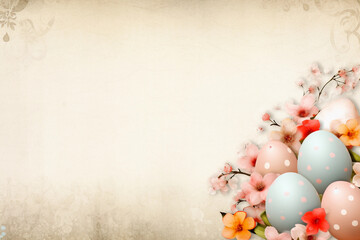 Naklejka na ściany i meble easter background with eggs and flowers
