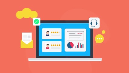 CRM, Customer relationship management, Digital communication with customers, Customer support, animation video clip