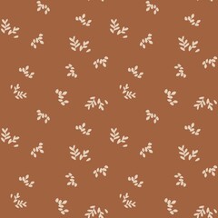 Boho Scandinavian cute beige twigs on chocolate background, nursery seamless pattern, paper, printable, wrapping, fabric, scrapbooking