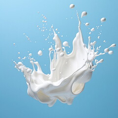 Dynamic splash of milk against blue background