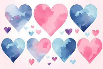 Valentine's day. Set of hand painted watercolor hearts Isolated on white background