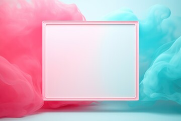 Frame with place for text and abstract ink in the water. Smoke explosion with square frame on gradient background. Creative minimal design composition with copy space
