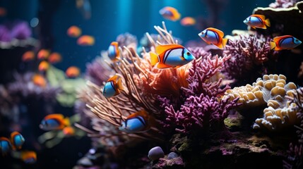 Naklejka premium a beautiful photo of a aquarium with fishes and corals