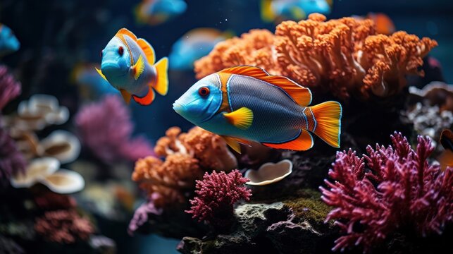 a beautiful photo of a aquarium with fishes and corals
