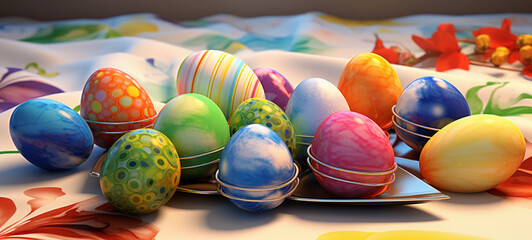 easter eggs on a table easter, egg, holiday, decoration, eggs, spring, color, celebration, food, 