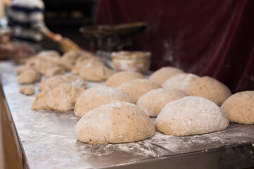 Bread preparation. loaves of dough before baking