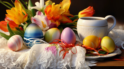 easter eggs and flowers  decoration, food, celebration, chicken, color, 