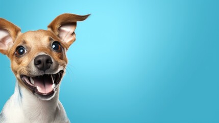 Smile puppy dog isolated on the blue background