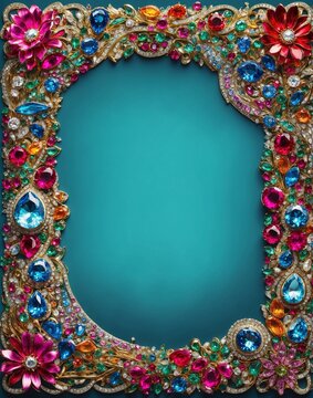 jewelry brooch with precious stones on a turquoise background