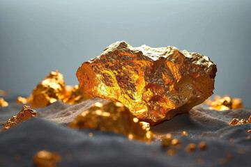Naklejka premium Close-up of a large gold nugget.from the mine. Natural mineral