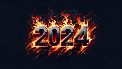 "2024" engulfed in stylized flames, suggesting a sense of excitement and energy about the upcoming year. 