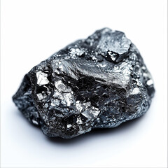 Obraz premium Silver, Galena, pure ore from a nugget from the mine. Natural mineral form of lead, silver sulfide, isolated on white background