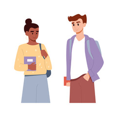 Diverse Modern Students Standing Together. College Friends. People Holding EducationalLiterature. Hand drawn style vector design illustrations.