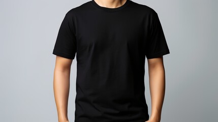 Black t shirt mockup template for design print studio on light gray wall isolated background