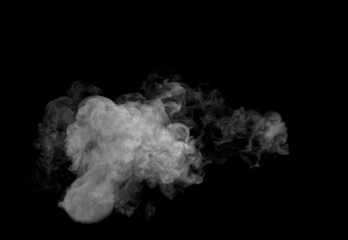 Top View of Wispy and very Swirly White Medium Sized Smoke cloud on black - obrazy, fototapety, plakaty