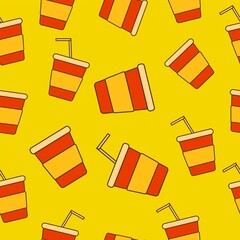 juice cup illustration pattern design on yellow background .