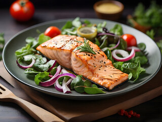 grilled salmon with salad , grilled salmon steak with vegetables ,grilled salmon with vegetables ,grilled salmon steak ,