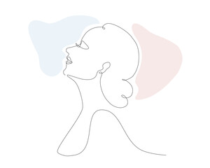 Continuous line art of a beautiful woman face, editable lineart vector illustration.