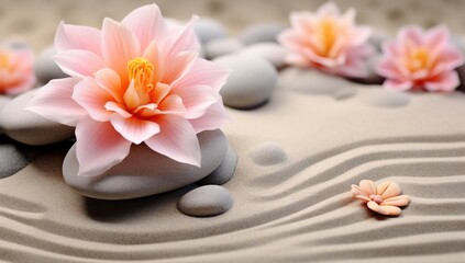 spa and wellness wallpaper with pink flowers and stones
