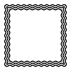 Three bold wavy lines forming a black square shaped frame. Decorative and snake-like border, made by three serpentine lines. Isolated black and white illustration, on white background. Vector.