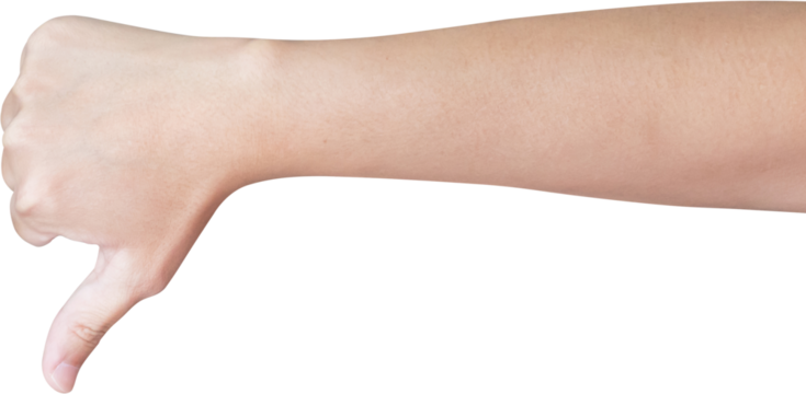 man hand gesture thumb down sign isolated on white background