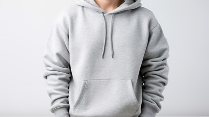 Gray hoodie mockup templatefront view of hoodie sweatshirtisolated on white wallstudio shot