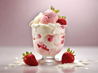 ice cream with strawberry ,ice cream with strawberries , strawberry ice cream