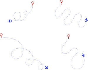 Airplane route. Route icon - two points with dotted path and location pin. Route location icon two pin sign and dotted line. Travel vector icon.