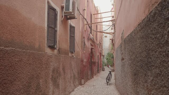 Walking in a Beautiful Narrow Street Alley Alleyway of Medina Old City Marrakesh, Morocco
