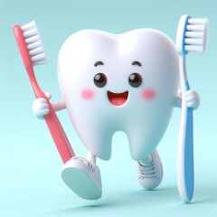 tooth with toothbrush