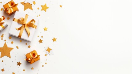 Gift box and stars confetti on isolated background