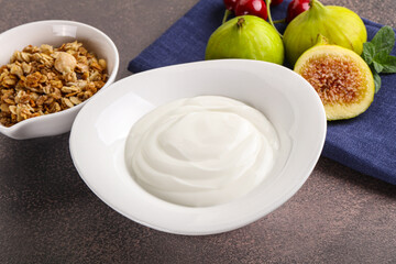 Traditional homemade Greek yoghurt with granola