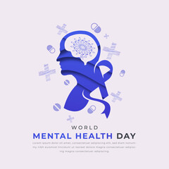 World Mental Health Day Paper cut style Vector Design Illustration for Background, Poster, Banner, Advertising, Greeting Card