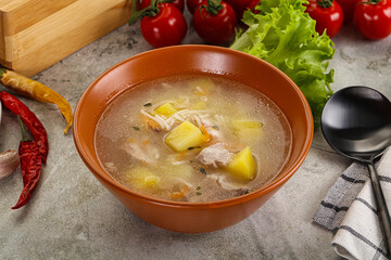 Homemade chicken soup with vegetables